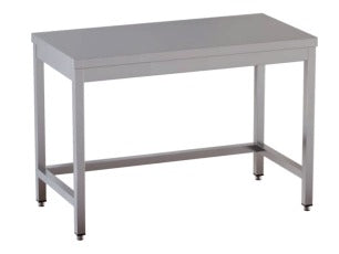 Tavolo da Lavoro in Acciaio Inox CERTIFICATO su gambe quadre senza ripiano senza alzatina dim. 40x60x85h REGOLABILE fino a 90h con piedini