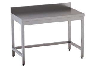 Tavolo da Lavoro in Acciaio Inox CERTIFICATO su gambe quadre senza ripiano CON alzatina dim. 50x60x85h REGOLABILE fino a 90h con piedini